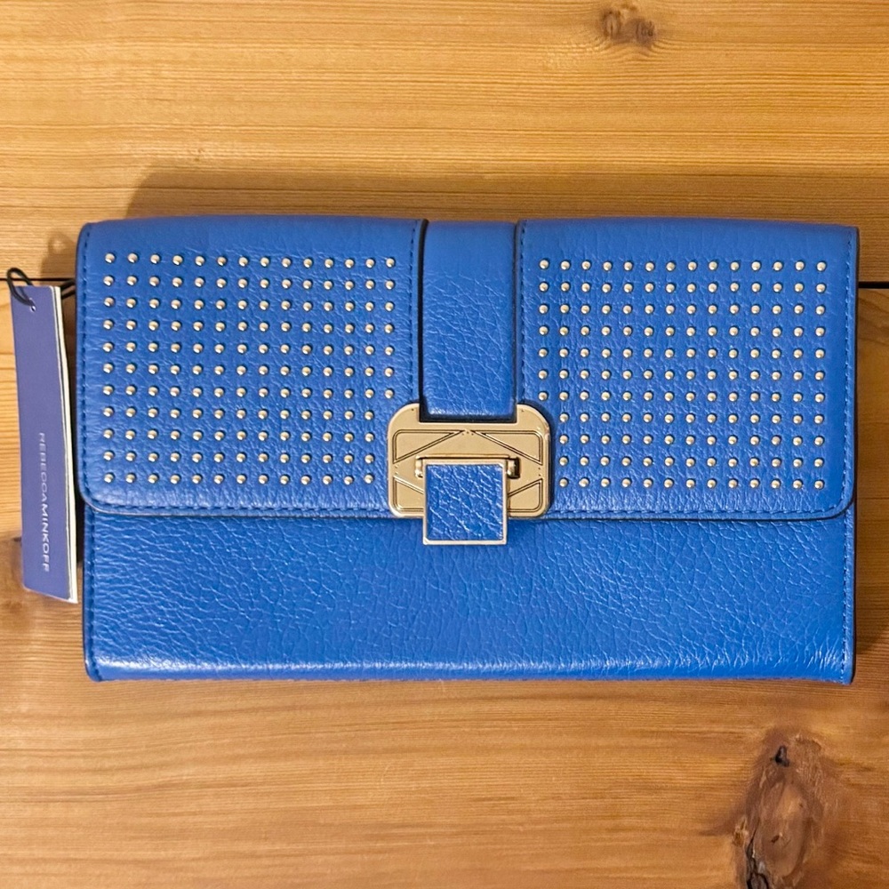 Rebecca Minkoff Coco Studded Leather Clutch Wallet Electric Blue